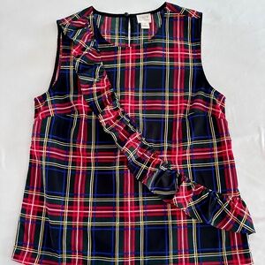 J. Crew Plaid Ruffled Sleeveless Blouse
